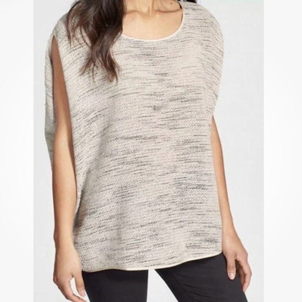 Eileen Fisher XS Floating Mesh Weave Wedge Top in Bone ~ Relaxed Fit Minimalist